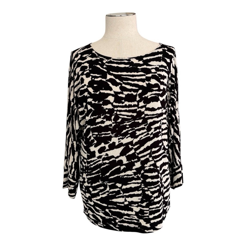 Chico's Travelers Women's Size 1 Zebra Animal Print Knit Top 3/4 Sleeve Stretch